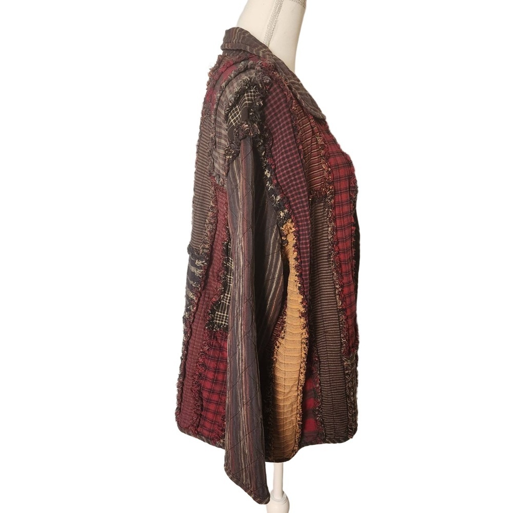 Vintage Patchwork Jacket Collarless Plaid Reversi… - image 7